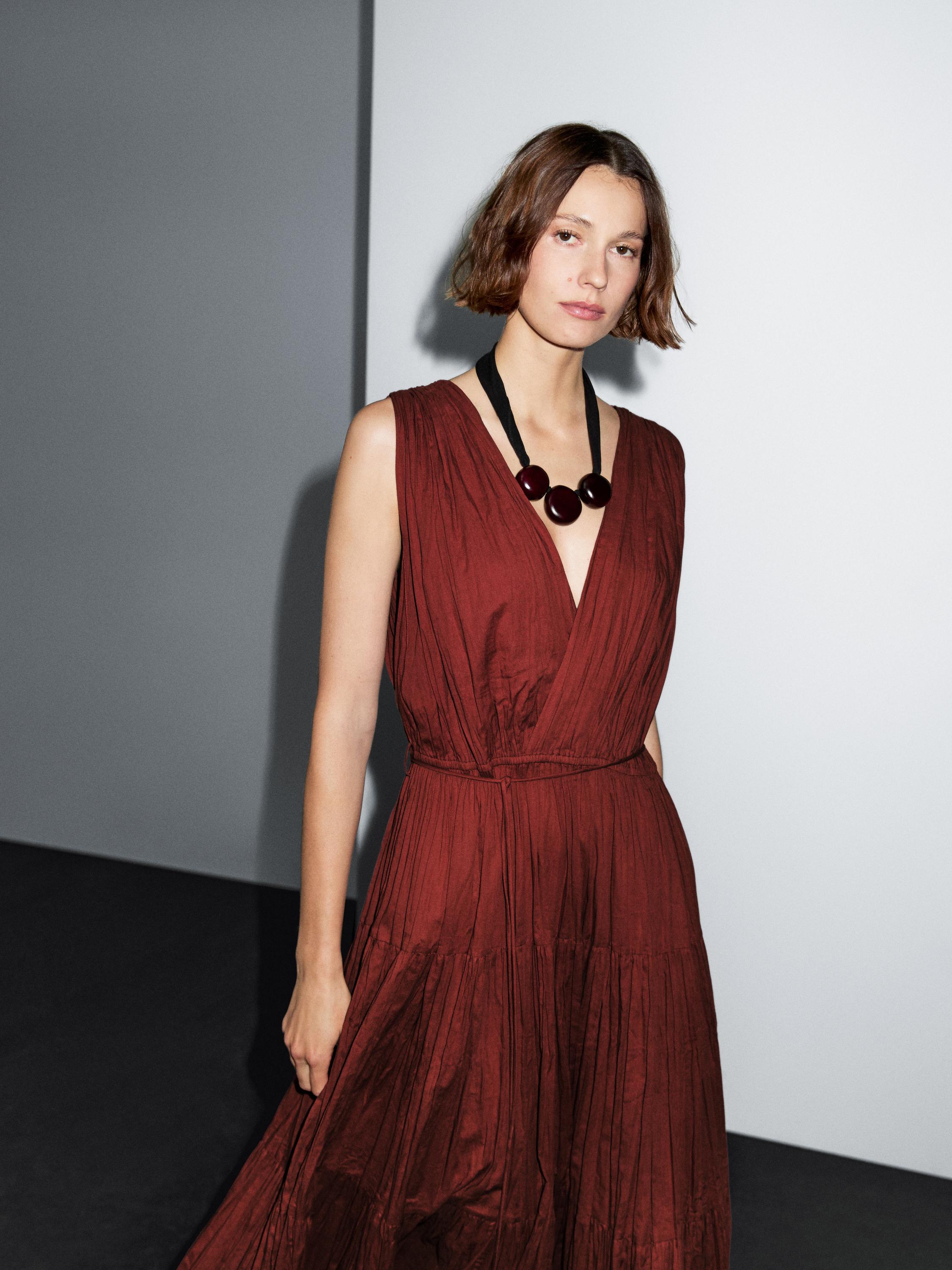 Robe longue plissée 100 % coton