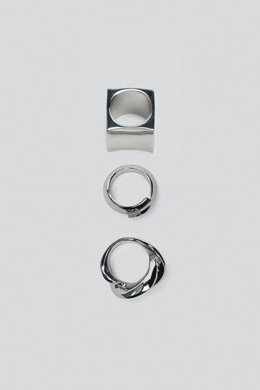 3-PACK OF GEOMETRIC METAL RINGS — Silver 1