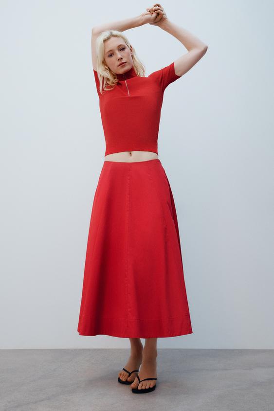 FALDA MIDI CAPA - Rojo de Zara - Imagen 0