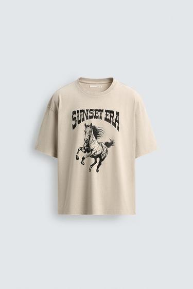 CAMISETA RELAXED FIT COMBINADA - Gris claro de Zara - Imagen 0