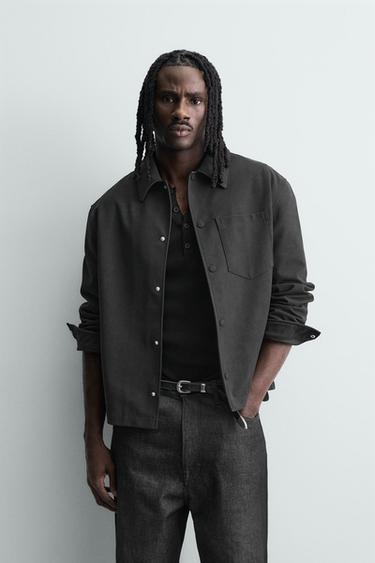 Zara RELAXED FIT FAUX SUEDE OVERSHIRT - Black