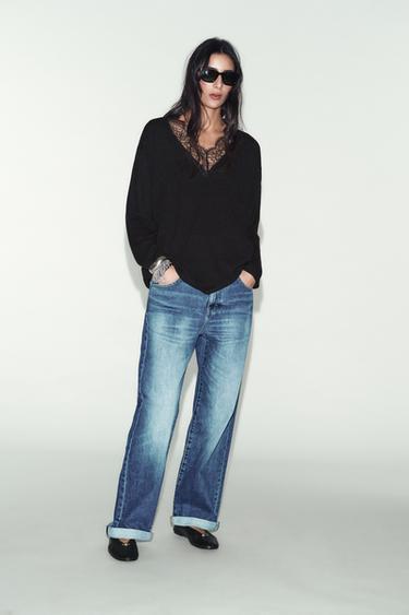 JERSEY CON LANA ENCAJE - Negro de Zara