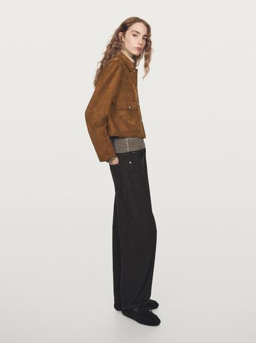 Zara Suede leather jacket with gold-toned buttons - Brown