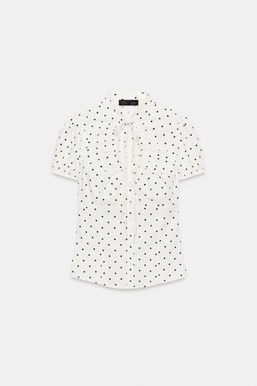 TOP EN POPELINE AVEC NŒUD - Écru / Noir de Zara - Image 4