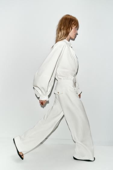 Zara PLEATED WIDE LEG PANTS - Oyster-white