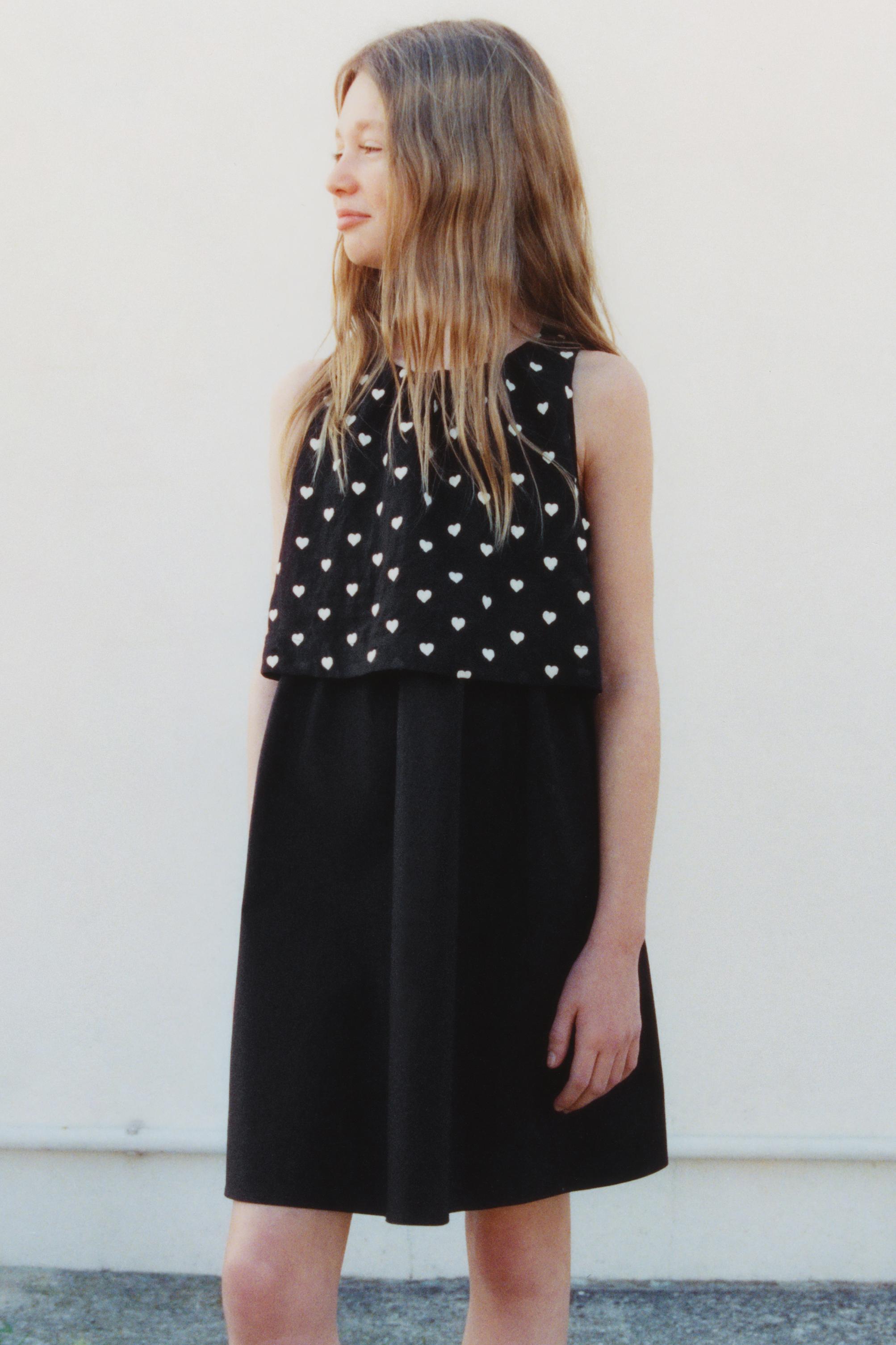 DOUBLE LAYER EMBROIDERED HEART DRESS