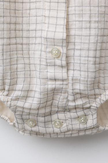 CHECK COTTON GAUZE BODYSUIT - Ecru by Zara - Image 3