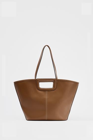MAXI BOLSA TOTE BAG COM PESPONTO - Torrado-escuro da Zara