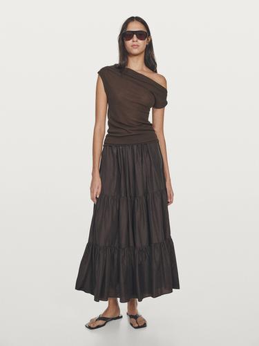 Falda larga detalle frunces - Chocolate de Zara - Imagen 0