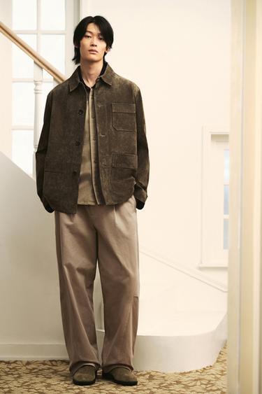 Zara 絨面皮革襯衫式外套 - 中卡其色