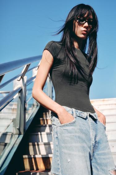 Zara 修身短袖 T 恤 - 鉛色