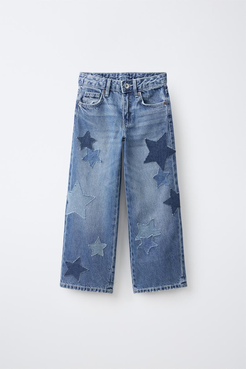 スターパッチ ワイドレッグデニムパンツ - ブルー | ZARA Japan / 日本