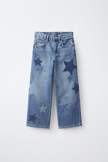 JEAN WIDE LEG À PIÈCES ÉTOILES - Bleu de Zara
