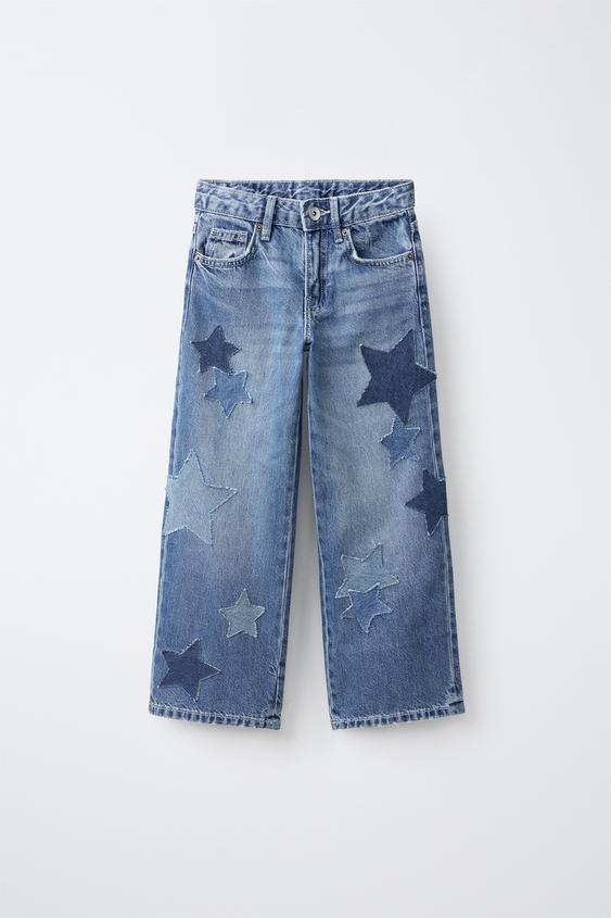 ДЖИНСЫ WIDE LEG С НАШИВКАМИ «ЗВЕЗДЫ» — СИНИЙ от Zara — изображение 0