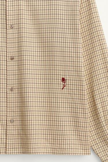 LIMITED EDITION CROPPED FIT CHECK SHIRT - Ecru / Brown by Zara - Image 7