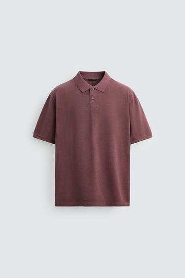 WASHED PIQUÉ TEXTURE POLO SHIRT - Light maroon by Zara