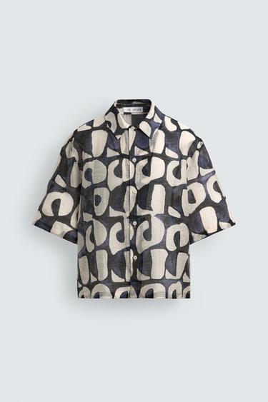 CAMISA ESTAMPADO GEOMÉTRICO - Marino oscuro de Zara