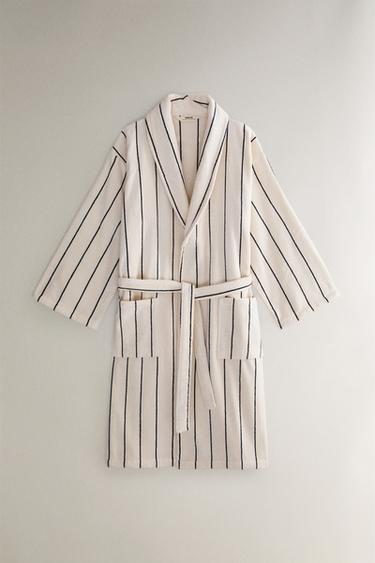 THIN STRIPE TERRY BATHROBE - Ivory by Zara - Image 0