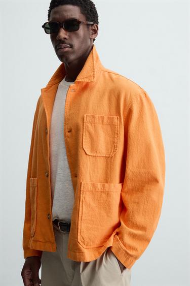 SURCHEMISE LIN - COTON - Orange de Zara - Image 4