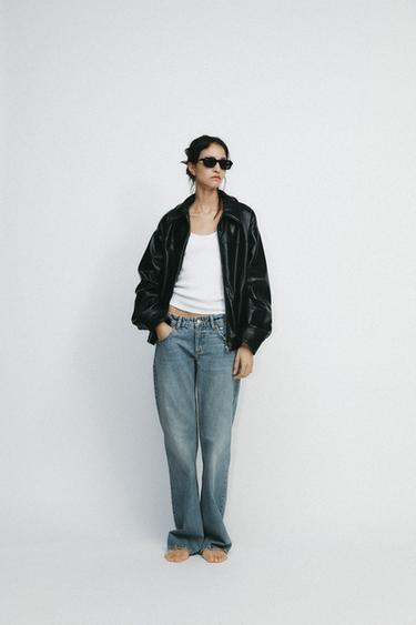 Zara FAUX LEATHER BOMBER JACKET - Black