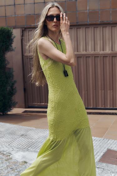 Zara COMBINATION KNIT DRESS - Lime green