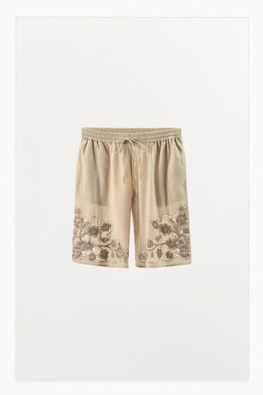 BERMUDASHORTS MIT STICKEREIEN UND SCHMUCKPERLEN - Beige von Zara