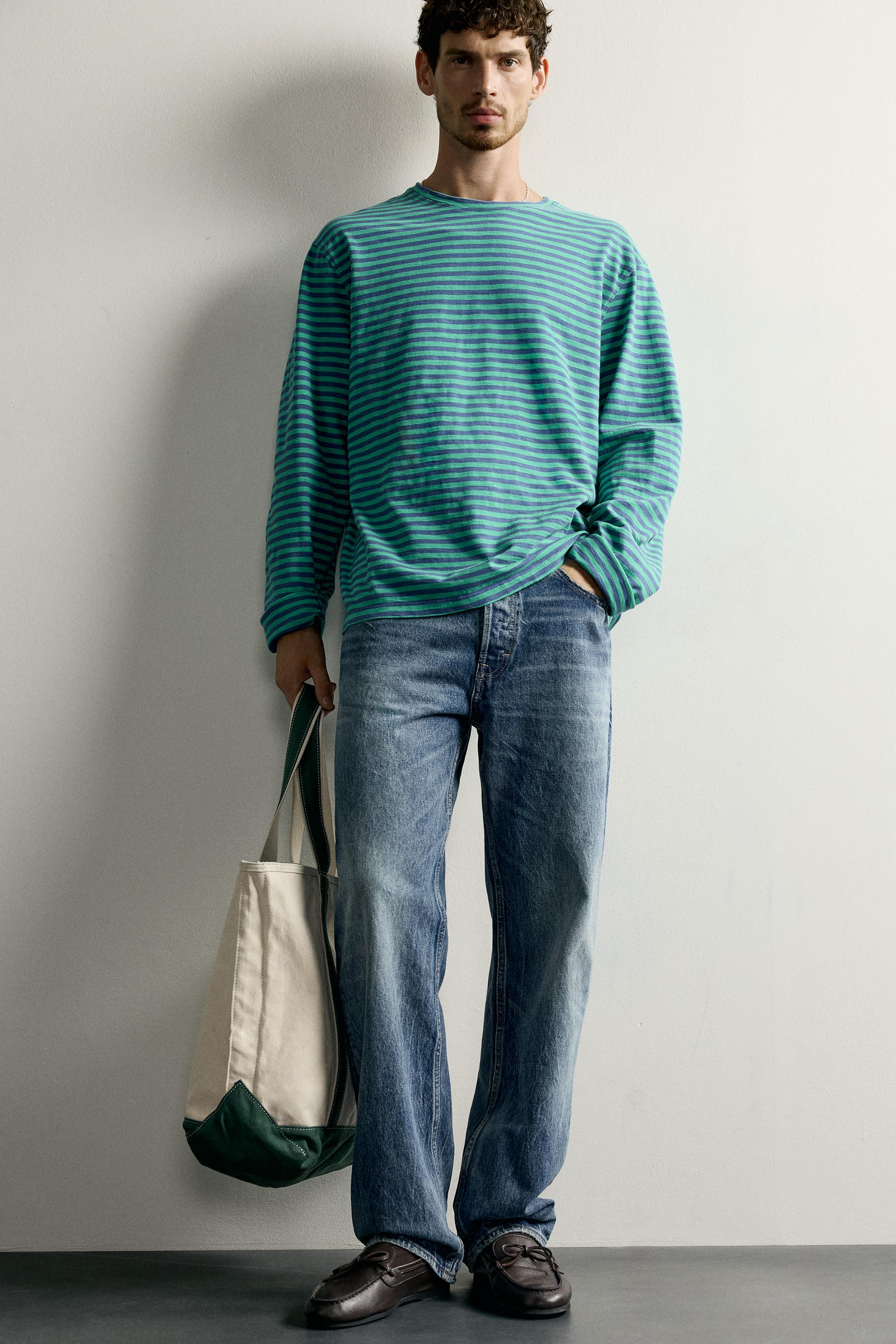 Мужские футболки Zara RELAXED FIT STRIPED JACQUARD T-SHIRT — фото 6