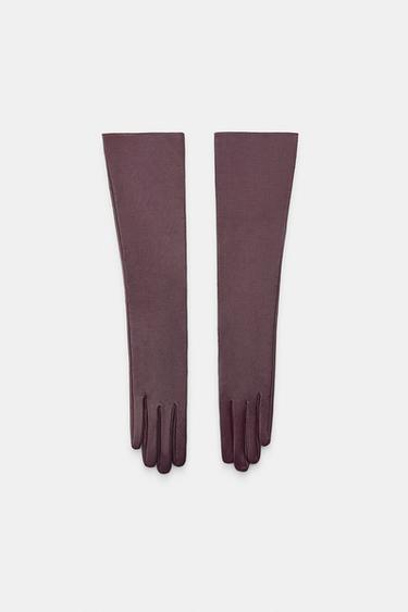 100% LEATHER LONG GLOVES - Burgundy by Zara