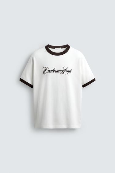 CONTRAST SLOGAN RIB T-SHIRT - White by Zara
