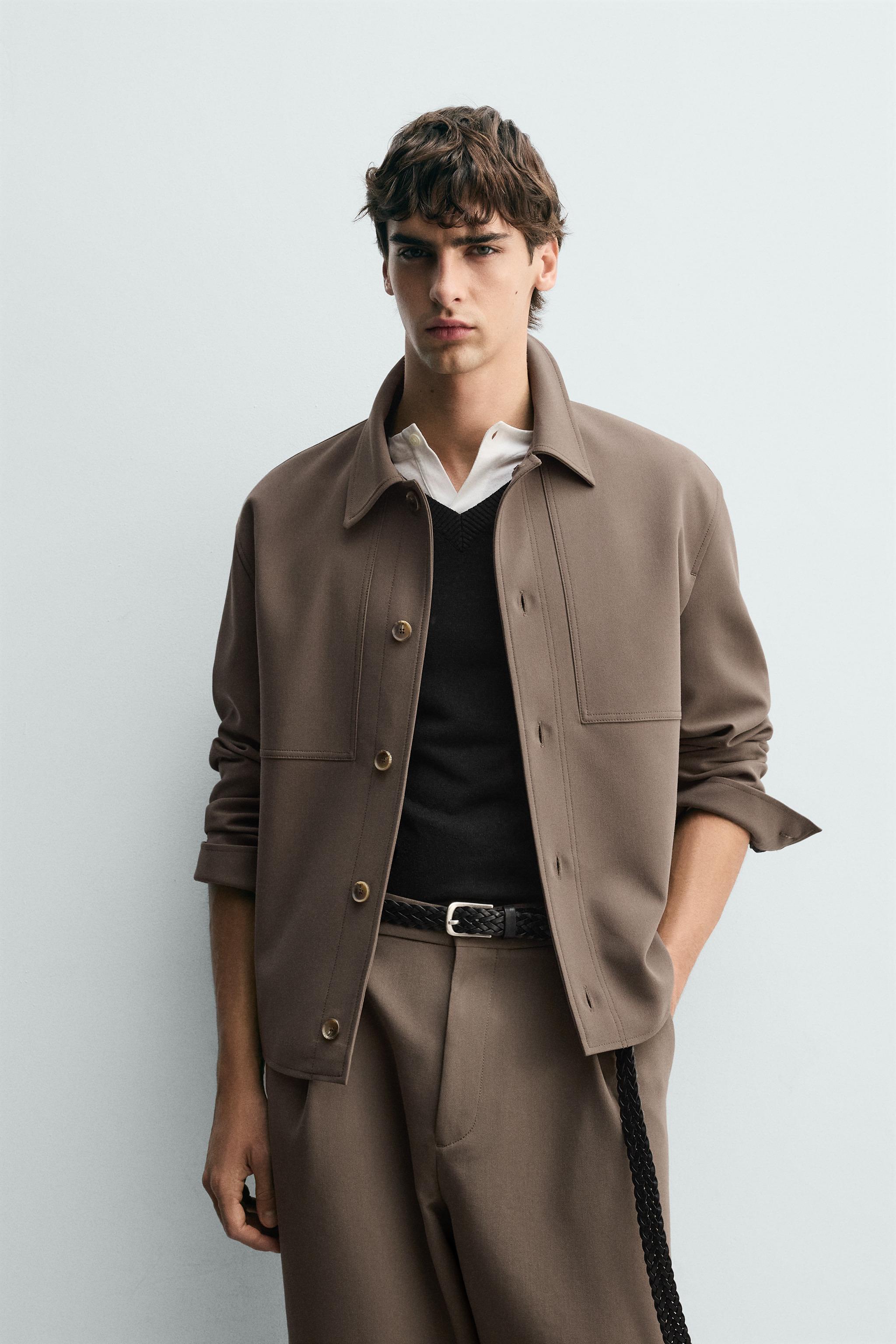 BOXY FIT OVERSHIRT — Brown / Taupe