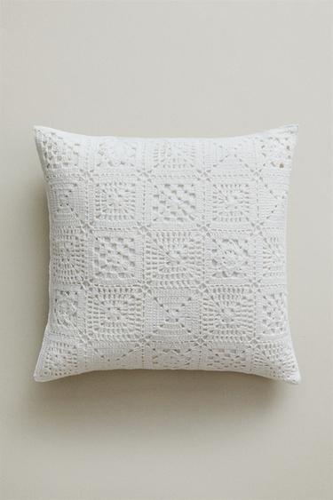 HOUSSE DE COUSSIN COUVRE-LIT COTON CROCHET PATCHWORK - Blanc de Zara