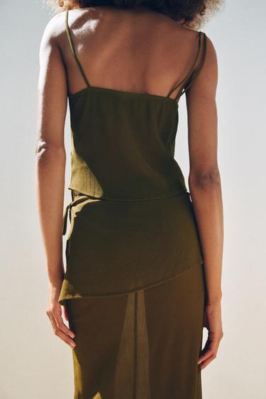 SEMI-SHEER TEXTURED ASYMMETRIC TOP - Mid-green by Zara - Image 3