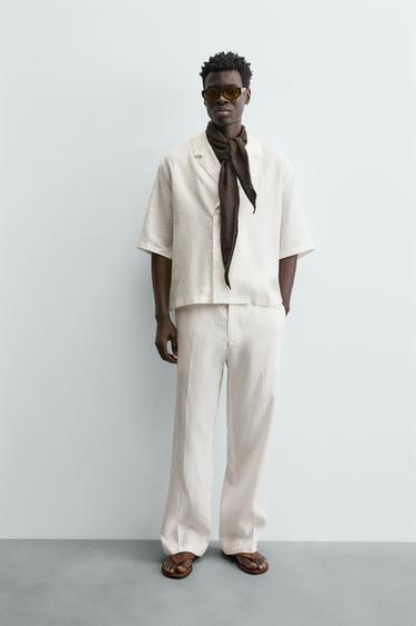 PANTALÓN RELAXED FIT LINO - Blanco de Zara - Imagen 0