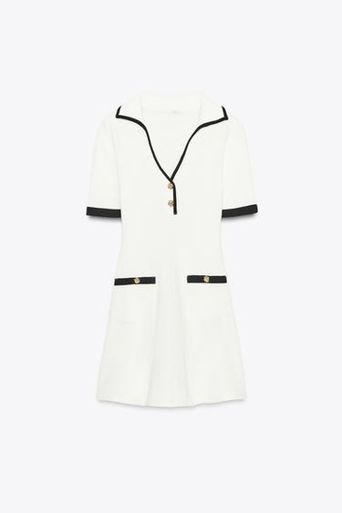 RIBBED DRESS WITH METAL BUTTONS - Black / White by Zara - Image 4