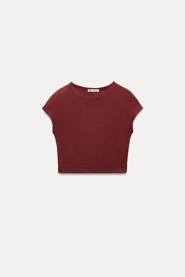 COTTON AND MODAL CROP TOP - Burgundy by Zara