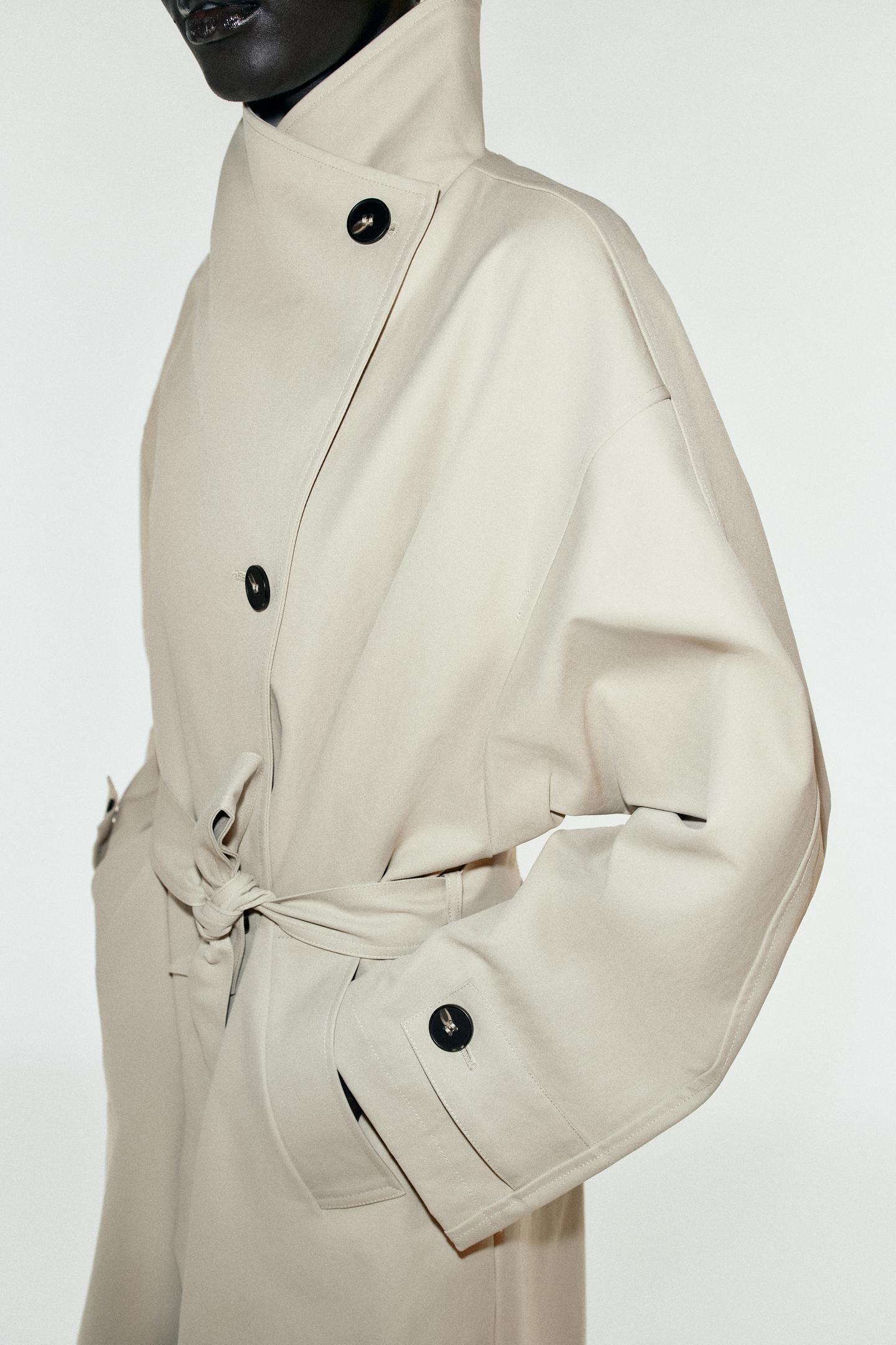 Женское пальто Zara Water-Repellent Wind-Resistant Belted Trench, цвет: Серо-бежевый — фото 6