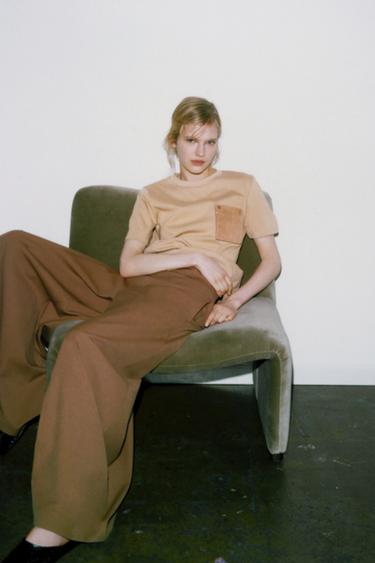 T-SHIRT WITH CONTRAST POCKET - camel by Zara - Image 4