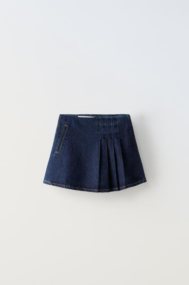 JUPE-SHORT EN JEAN À PLIS PLATS - Bleu de Zara