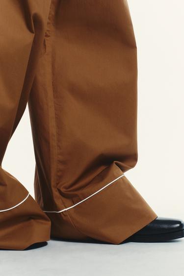 POPLIN TROUSERS WITH TRIM - Mid-camel by Zara - Image 1