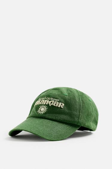 Zara CONTRAST EMBROIDERY CAP - Green