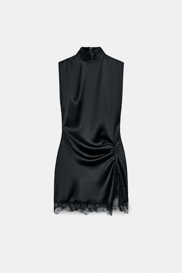 ROBE SATINÉE EN DENTELLE - Noir de Zara - Image 3