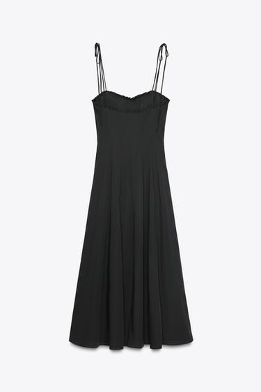 ROBE MIDI EN POPELINE À VOLANTS - Noir de Zara - Image 2