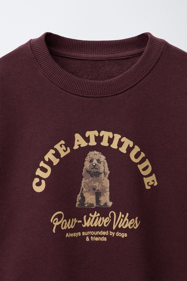 Zara DOG PRINT SWEATSHIRT - Burgundy