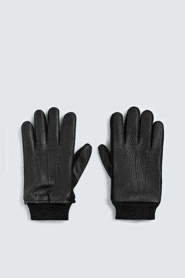 CONTRAST LEATHER GLOVES - Black by Zara