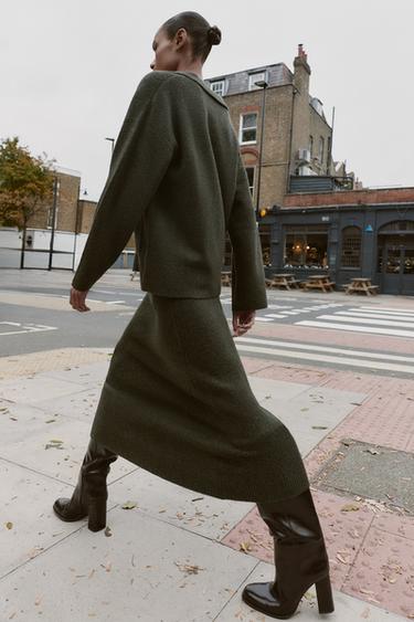 SOFT-TOUCH KNIT MIDI SKIRT - Green marl by Zara - Image 3