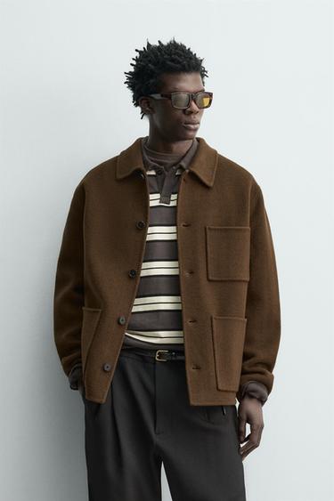 SURCHEMISE REGULAR FIT 100% LAINE - Marron foncé de Zara