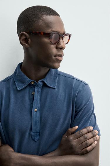 POLO EN PIQUÉ REGULAR FIT DÉLAVÉ - Bleu de Zara - Image 5