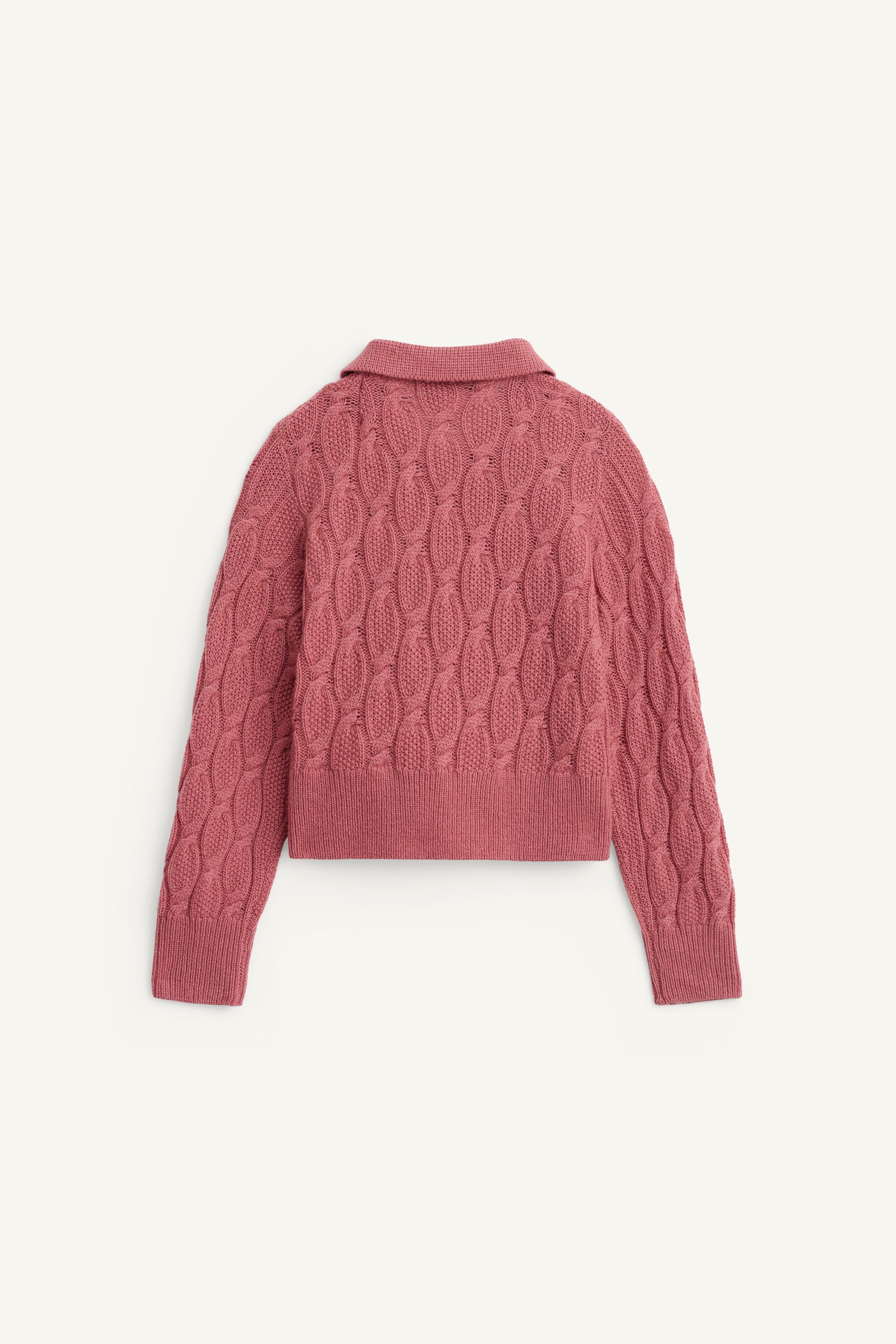 LIMITED EDITION 100% ウールケーブルニットポロシャツ - ピンク