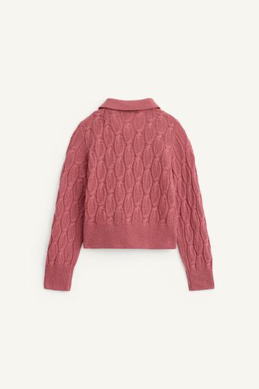 100% WOOL CABLE KNIT POLO SHIRT LIMITED EDITION - Pink by Zara - Image 5