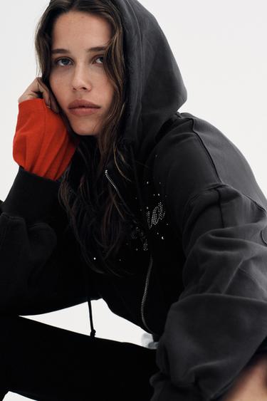 SLOGAN GLITTER HOODIE - Black by Zara - Image 2